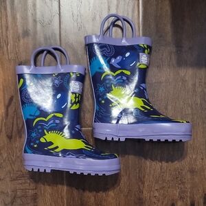 Oaki Kids Dinosaur Rain Boots - Purple and Blue, Size 7T